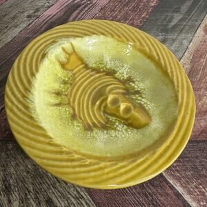 Vintage MCM 7" Round Ashtray Marked AD - 1 USA Yellow Glaze VERY COOL!